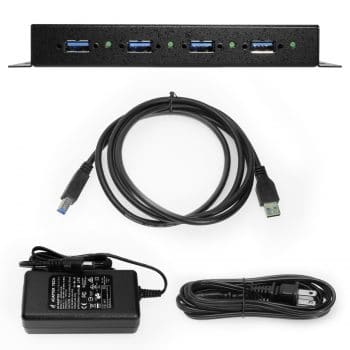 4 Port USB 3.2 Gen 1 Hub w/ Screw-Locking Ports & Status LEDs Hub with Power Supply