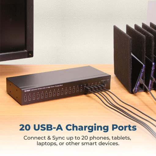 20 Port USB 2.0 Industrial High Power 1.1A Charger Hub w/ ESD Surge Protection & Port Status LEDs USB 2.0 Charger Hub
