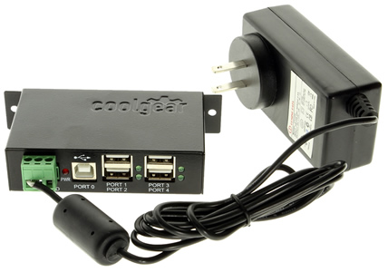 CoolGear USBG-4U2ML-PS USB 2.0 Hub with Power Adapter