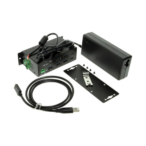 USB-C 7 Port Hub – 3 Type-C Ports – 5 Type-A Ports w/DIN Rail – Power Adapter