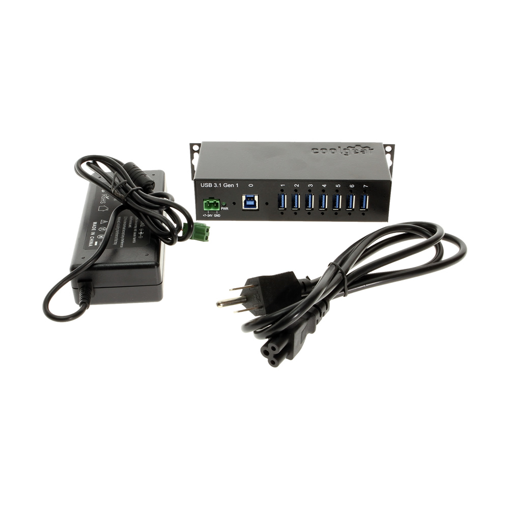 USB 3.0 7-Port Industrial Hub w/Din-Rail Mount and Power Supply